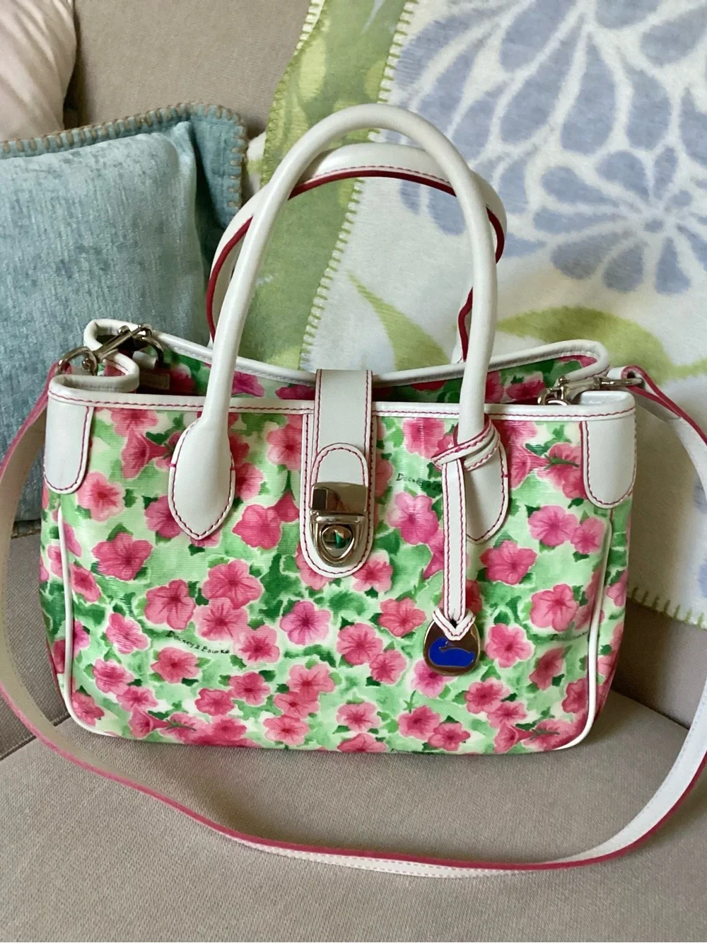 Dooney & Bourke White & Pink Floral Satchel - Picture 1 of 16